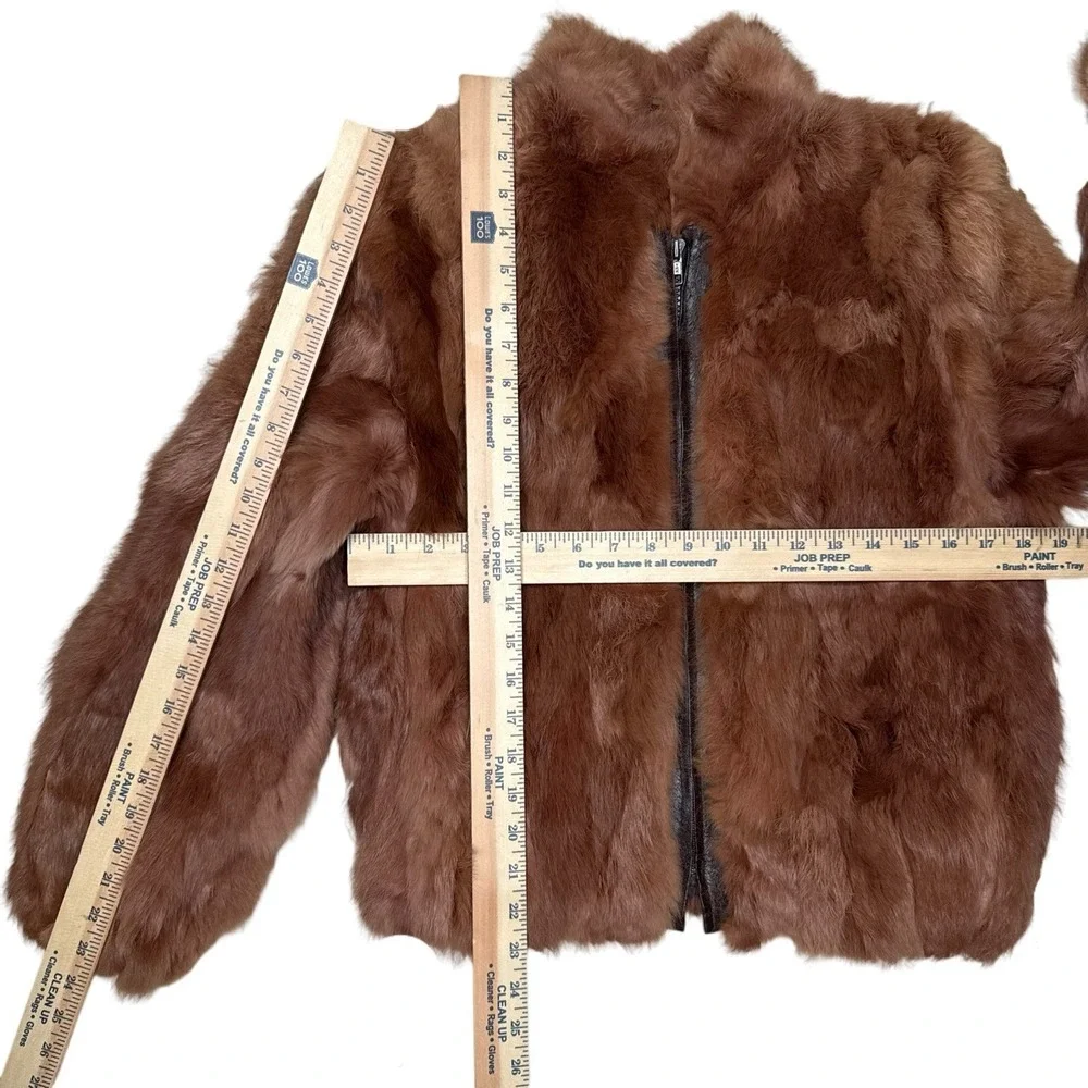 Vintage Genuine Rabbit Fur Coat Jacket Small Made In Korea Variegated RN66109